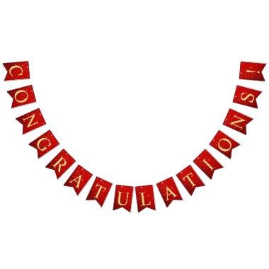 Welcome Wedding Party Golden Bird Hearts Red Shiny Bunting Flags