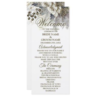 Welcome Wedding Party Silver Golden White Roses Program