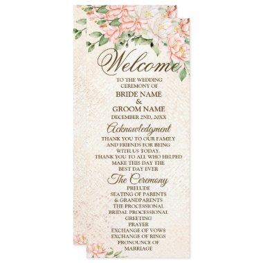 Welcome Wedding Party Watercolor Peach Flowers Program