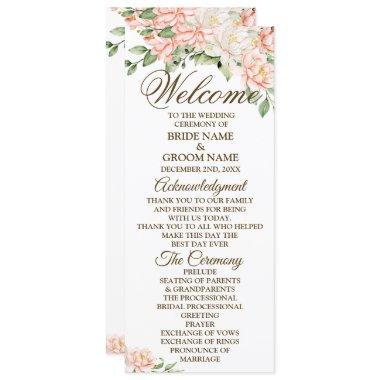 Welcome Wedding Party Watercolor Peach Flowers Program