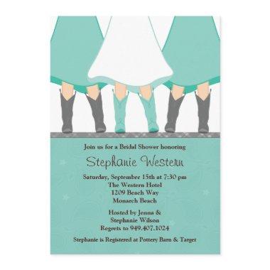 Western Boots Bridal Shower Invitations Mint Gray