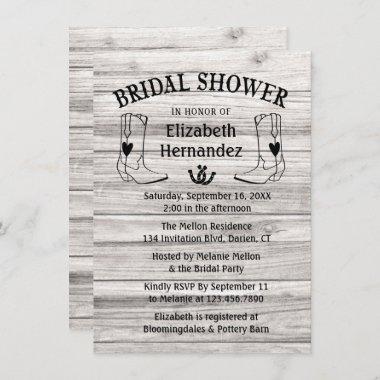 Western Bridal Shower Cowboy Boots Country Wood Invitations