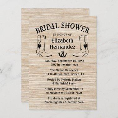 Western Bridal Shower Cowboy Boots Country Wood Invitations