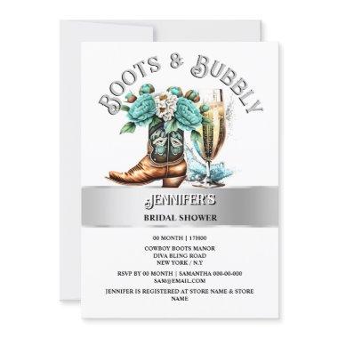 Western country cowgirl boots teal silver bubbly Invitations