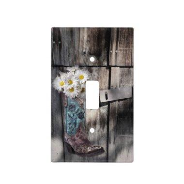 Western country daisy barn wood cowboy boot light switch cover