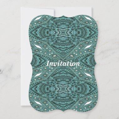 Western Country fashion Teal Turquoise Leather Invitations
