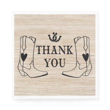 Western Cowboy Boot Country Wedding Wood Thank You Napkins