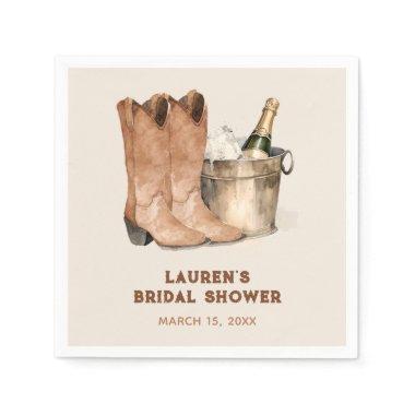 Western Cowboy Boots & Bubbly Bridal Shower Napkins