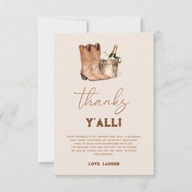 Western Cowboy Boots & Bubbly Bridal Shower Thank You Invitations