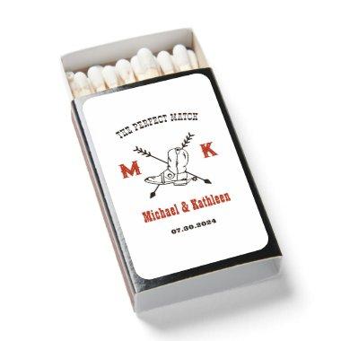 Western Cowboy Boots Monogram Boho Country Wedding Matchboxes