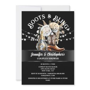 Western cowboy boots silver gold bubbly chic Invitations