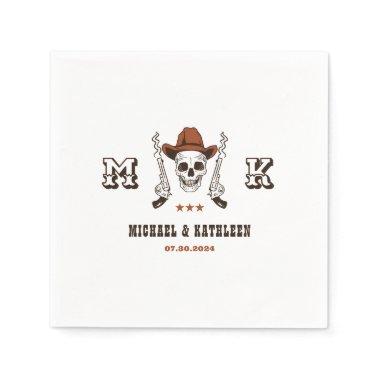Western Cowboy Skull Monogram Boho Country Wedding Napkins