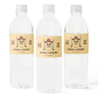 Western Cowboy Skull Monogram Boho Country Wedding Water Bottle Label