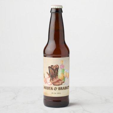Western cowboys cowgirl party wedding personalized beer bottle label