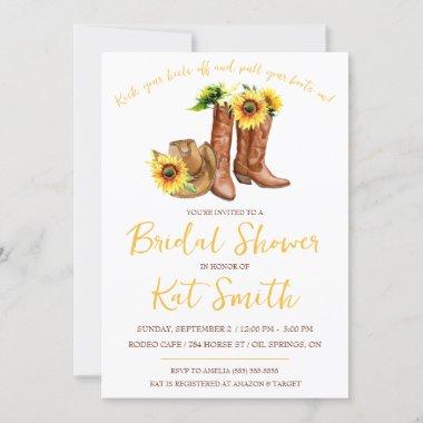 Western Cowgirl Boots and Sunflowers Bridal Shower Invitations