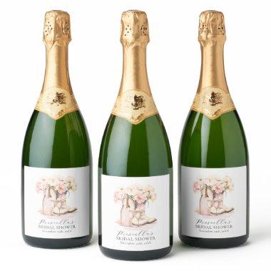 Western Cowgirl Peonies Boots Bubbly  Sparkling Wine Label
