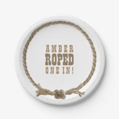 Western cowgirl rope bridal shower design paper plates