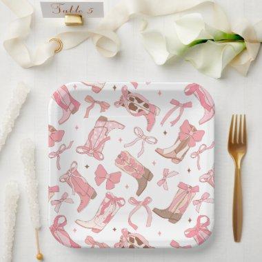 Western Pink Rodeo Boots with Bows  Paper Plates
