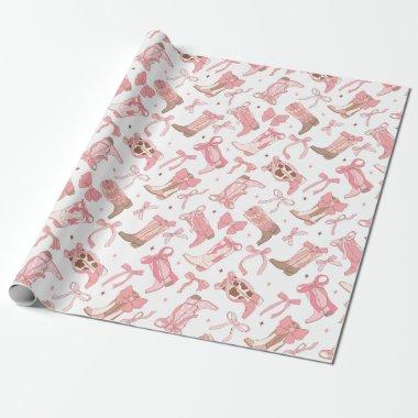 Western Pink Rodeo Boots with Bows  Wrapping Paper