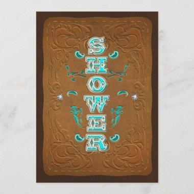 Western Rustic Brown & Turquoise Bridal SHOWER Invitations