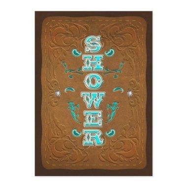 Western Rustic Brown & Turquoise Bridal SHOWER Invitations