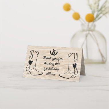 Western Wedding Cowboy Boots Rustic Brown Wood Place Invitations