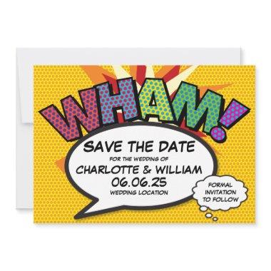 WHAM Save the Date Fun Retro Comic Book Pop Art Invitations