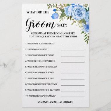 What did Groom Say Bridal Shower Blue Game Invitations Flyer
