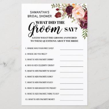 What did Groom Say Marsala Bridal Shower Game