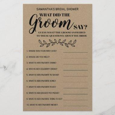 What did Groom Say Rustic Bridal Shower Game Invitations Flyer