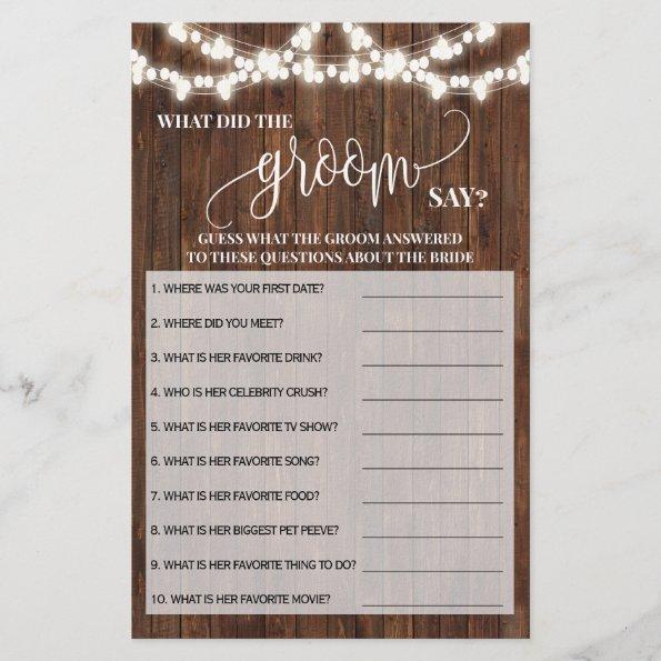 What did Groom Say Western Bridal Shower Game Invitations Flyer