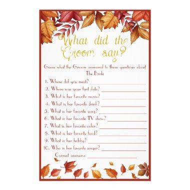 What did the Groom say? Autumn Bridal Shower Game Flyer