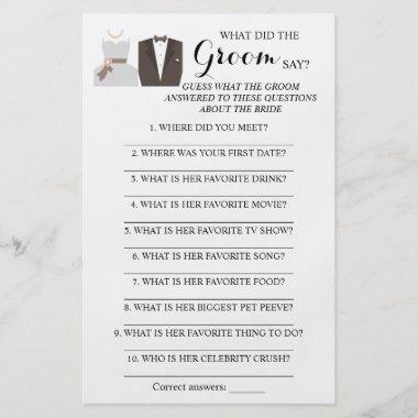 What did the Groom Say? Bridal Shower Game Invitations Flyer