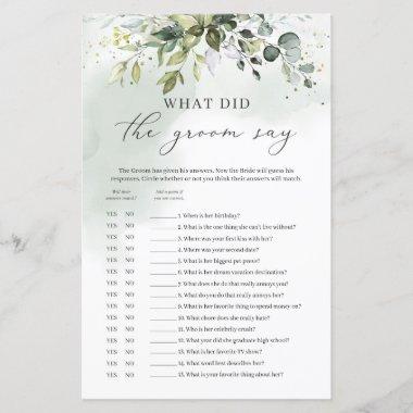 What did the groom say bridal shower game green