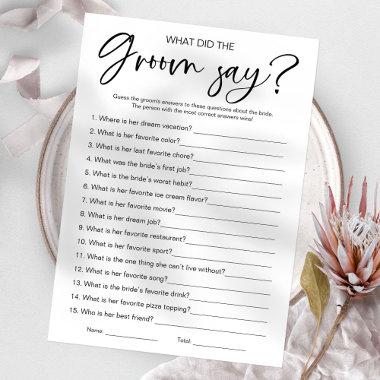 What Did the Groom Say Bridal Shower Game Invitations