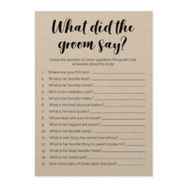 What Did The Groom Say Bridal Shower Game Program