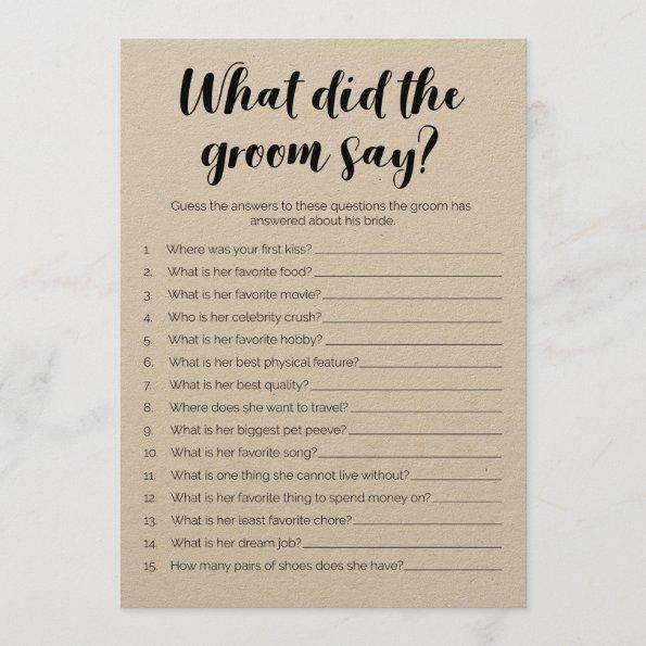 What Did The Groom Say Bridal Shower Game Program