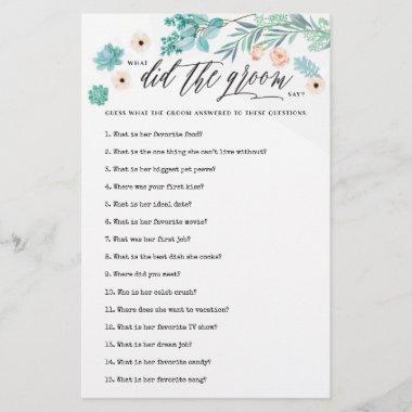 What Did the Groom Say Floral Bridal Shower Game