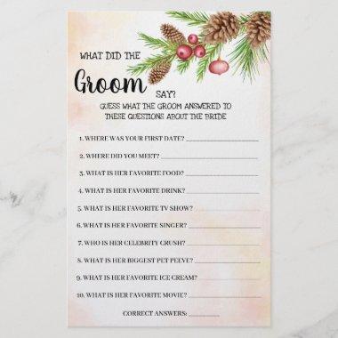 What Groom say Christmas Bridal Shower Game Invitations Flyer