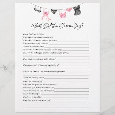 What Groom Say Lingerie Party Game