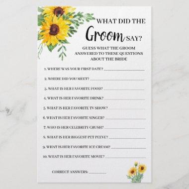 What Groom say Sunflowers Bridal Shower Game Invitations Flyer