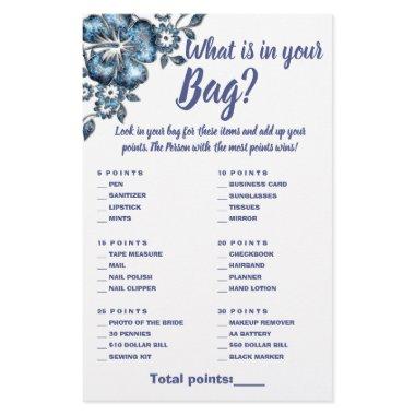 What is in your Bag Shower Game  Blue Flower Flyer