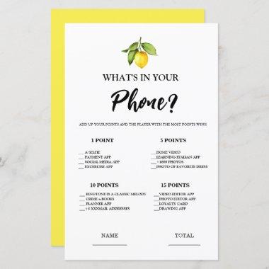 What is in Your Phone Lemon Bridal Shower Game