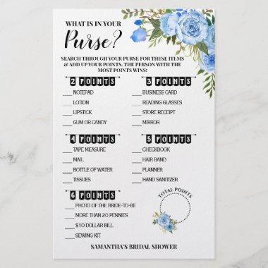 What is in your Purse Bridal Shower Blue Game Invitations Flyer