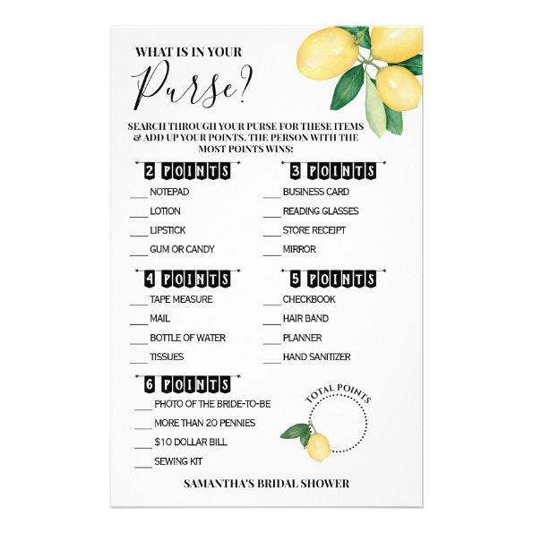 What is in your Purse Lemons Shower Game Invitations Flyer