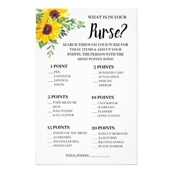 What is in your Purse Sunflowers Shower Game Invitations Flyer