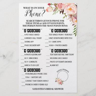 What is on your Phone Bridal Shower Pink Game Invitations Flyer
