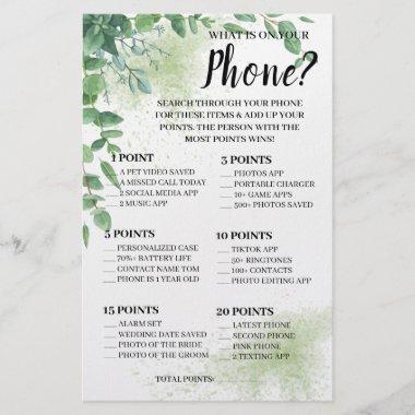 What is on your Phone Eucalyptus Shower Game Invitations Flyer