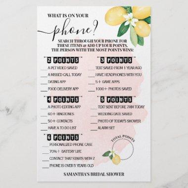 What is on your Phone Lemons Pink Shower Game Invitations Flyer