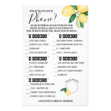 What is on your Phone Lemons Shower Game Invitations Flyer